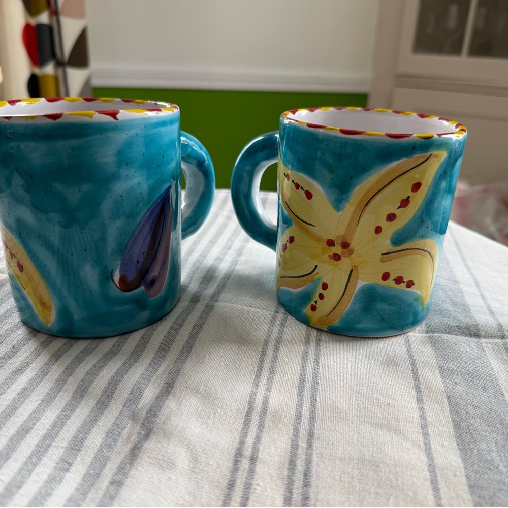 Italian Hand-made Ceramic Mugs - Coastal Beach Theme - La Musa Made In Italy
